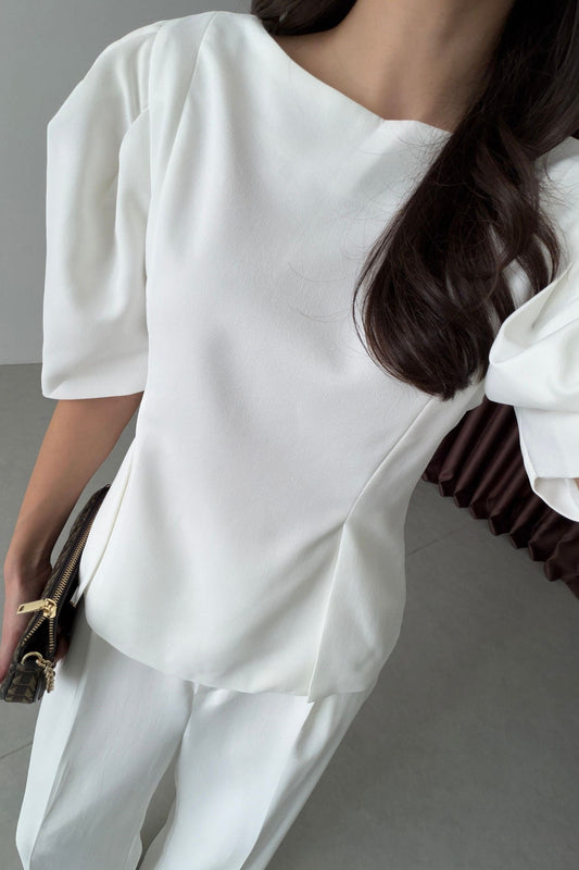 White Mateo Balloon Sleeve Set