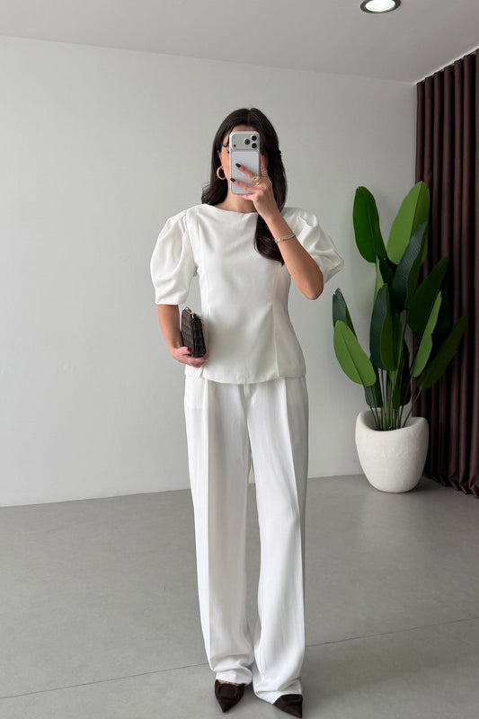 White Mateo Balloon Sleeve Set