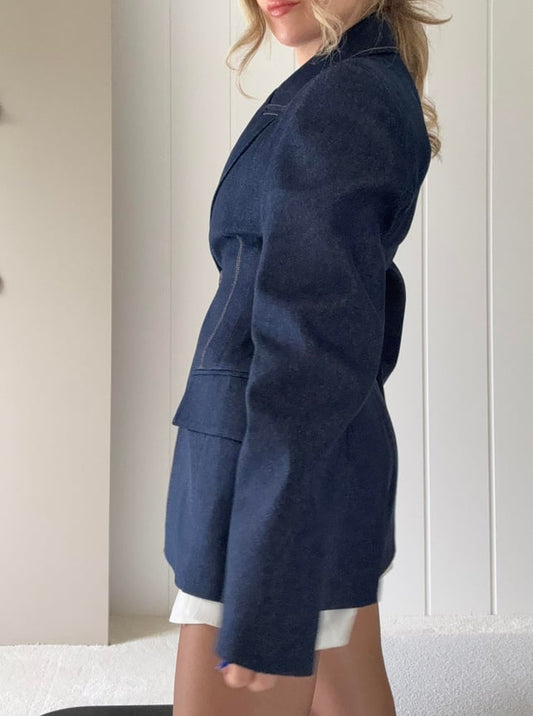 PREMIUM WAISTED DENIM BLAZER JACKET