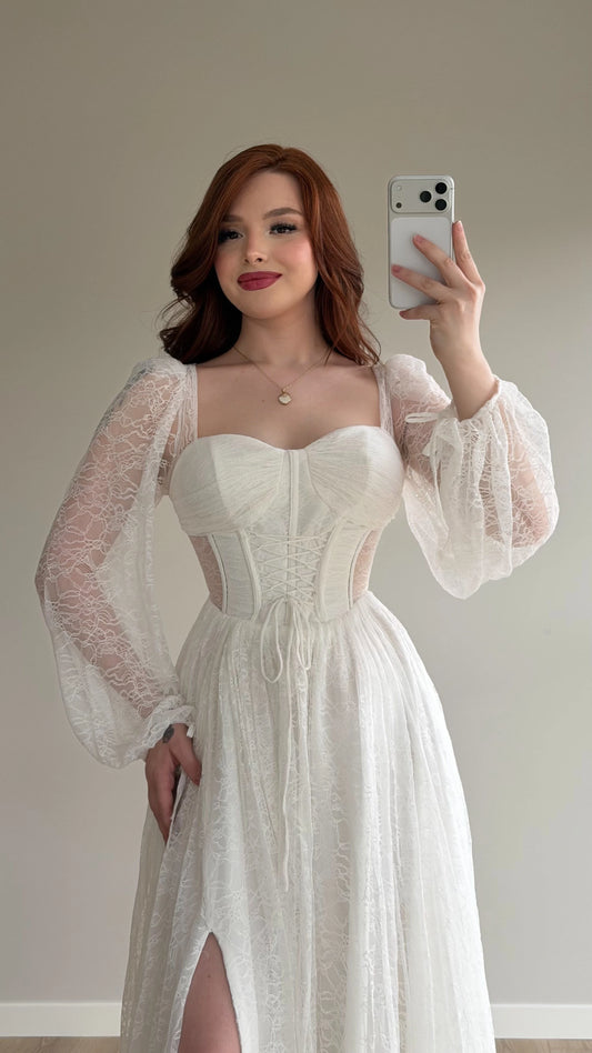 Romance White Lace Evening Dress