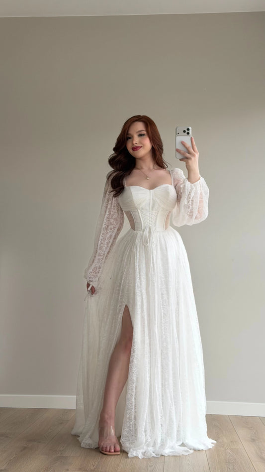 Romance White Lace Evening Dress