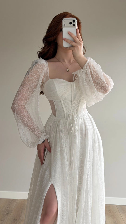 Romance White Lace Evening Dress
