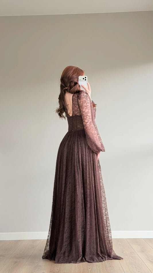 Romance Brown Lace Evening Dress