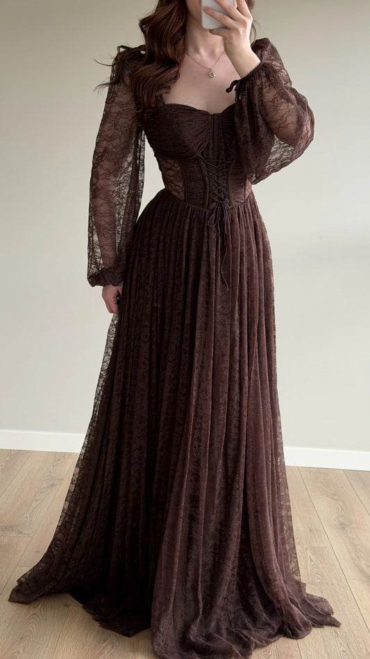 Romance Brown Lace Evening Dress