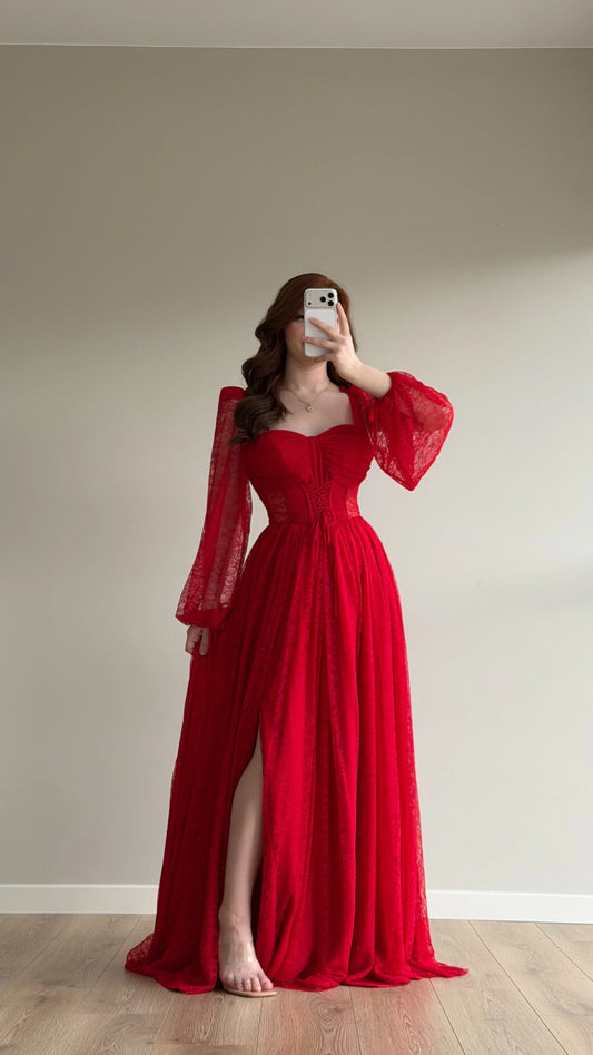 Romance Red Lace Evening Dress