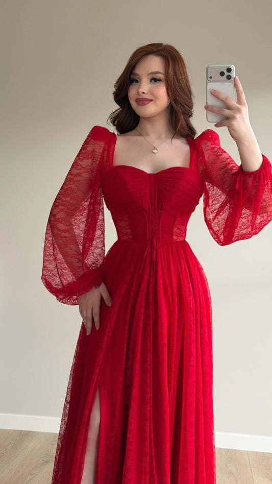 Romance Red Lace Evening Dress