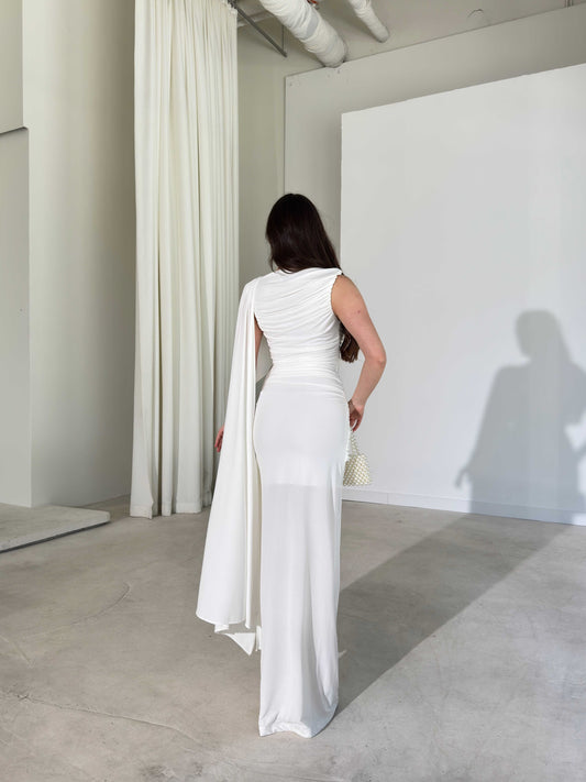 Sienna White Maxi Dress with Elegant Drape