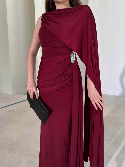 Sienna Burgundy Maxi Dress with Elegant Drape