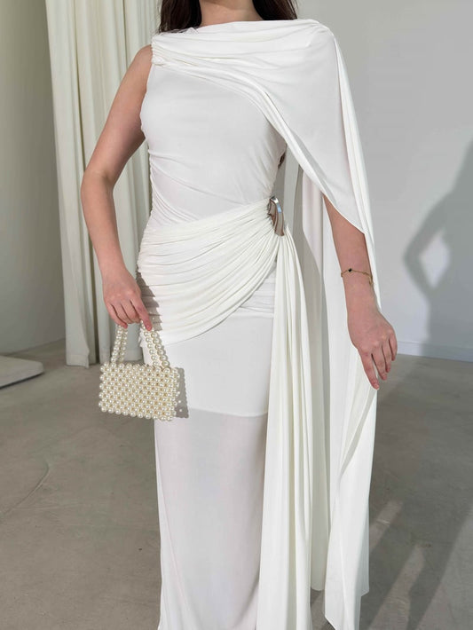 Sienna White Maxi Dress with Elegant Drape