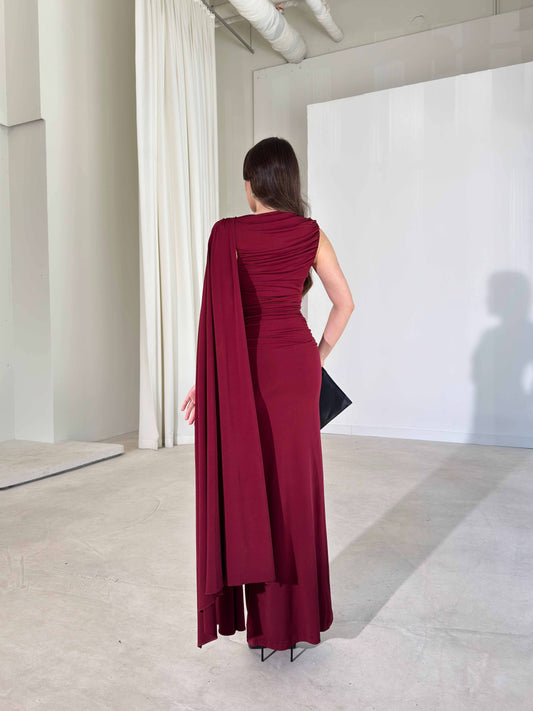 Sienna Burgundy Maxi Dress with Elegant Drape