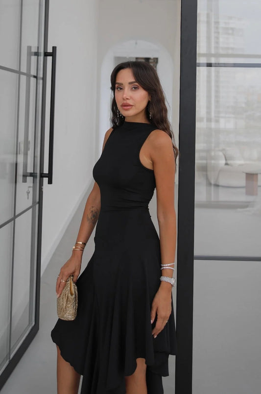 Black with Ruffle Detail at the Bottom Dress