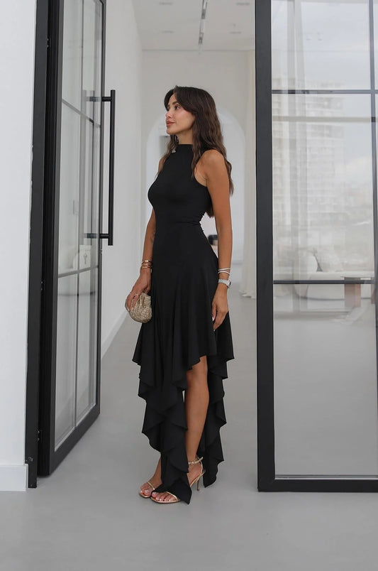 Black with Ruffle Detail at the Bottom Dress
