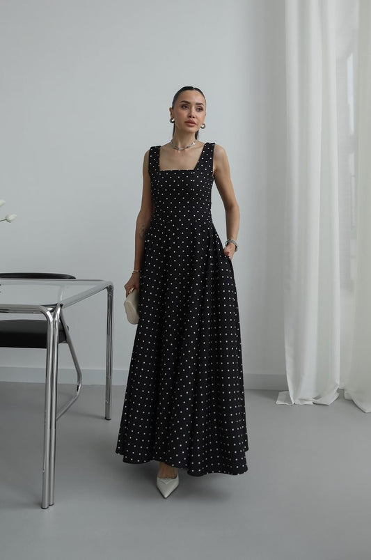 Black Polka Dot with Back Tie Detail Dress
