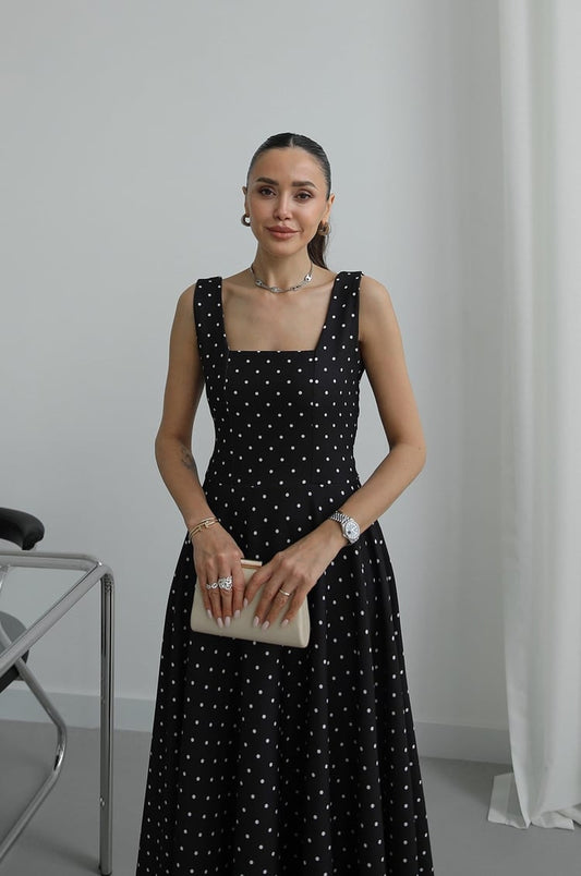 Black Polka Dot with Back Tie Detail Dress