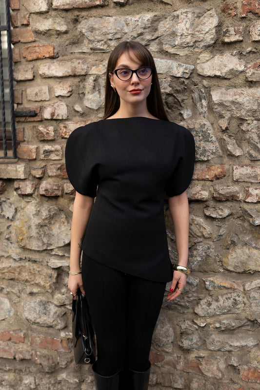 Balloon Sleeve Black Blouse