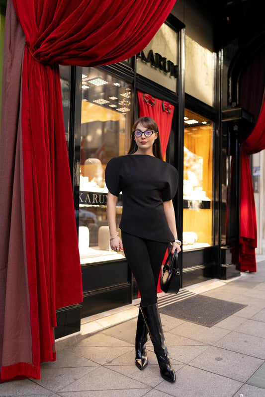 Balloon Sleeve Black Blouse