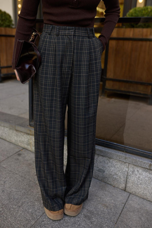 Black Plaid Palazzo Trousers