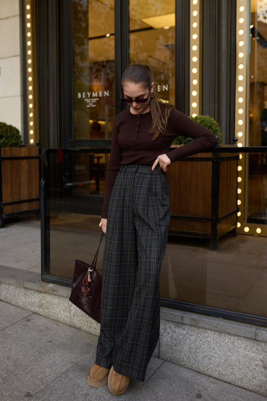Black Plaid Palazzo Trousers