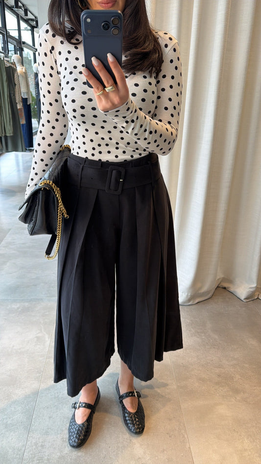High-Waisted Pleated Culotte Pants