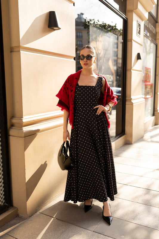 Black Polka Dot with Back Tie Detail Dress