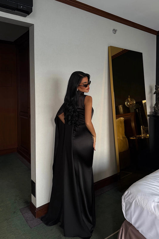 Black Messcy Long Scarf Dress