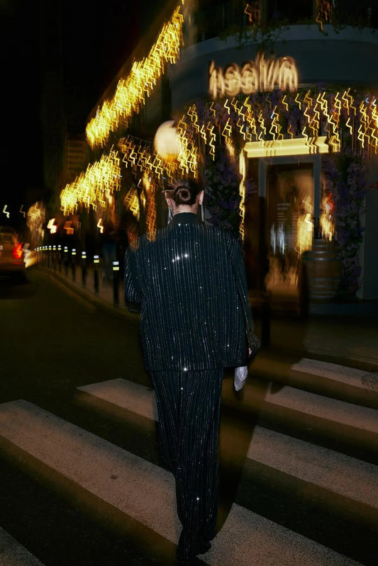 PREMIUM HIGH WAIST STONE BLACK PALAZZO TROUSERS