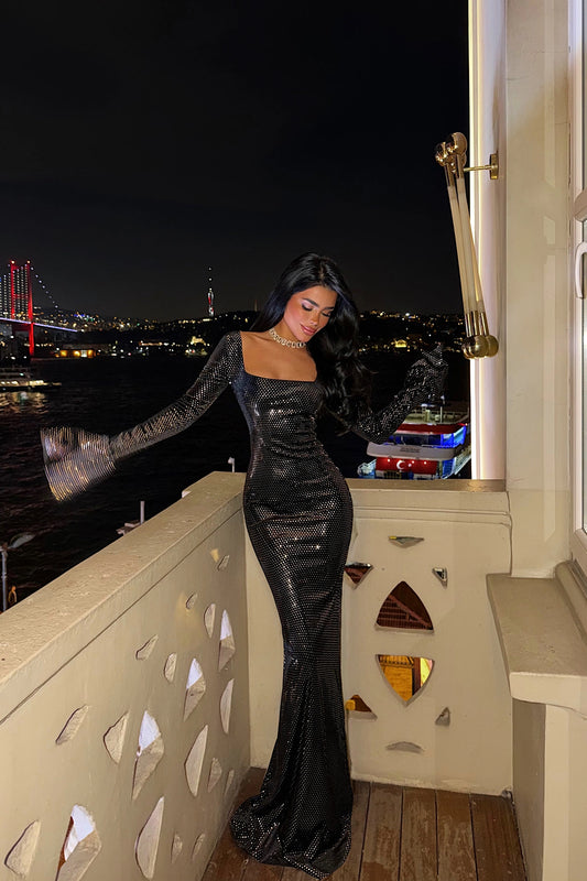 Black Tanith long sparkling dress