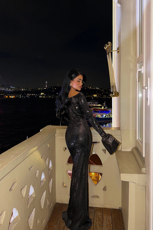 Black Tanith long sparkling dress