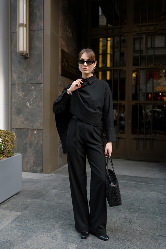 طقم تفاصيل الشال الأسود