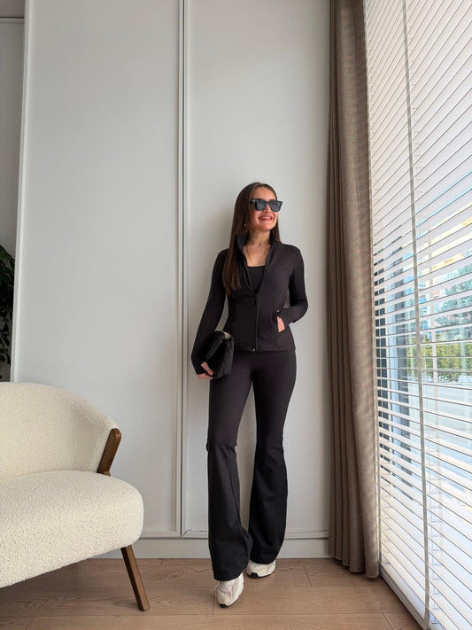 Black Cotton Three-Piece Suit