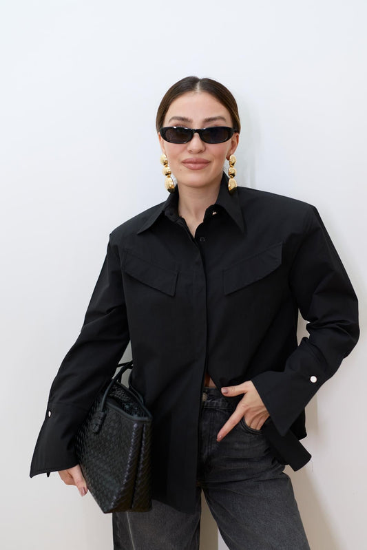 BUTTON-UP WITH PADDED SHOULDER SHIRT