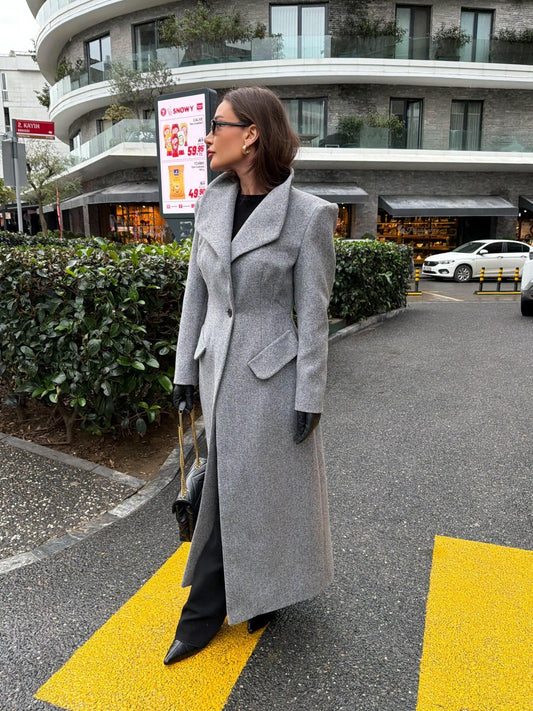 STAND-UP COLLAR WAIST SITTING PADDED MAXI CACHET COAT