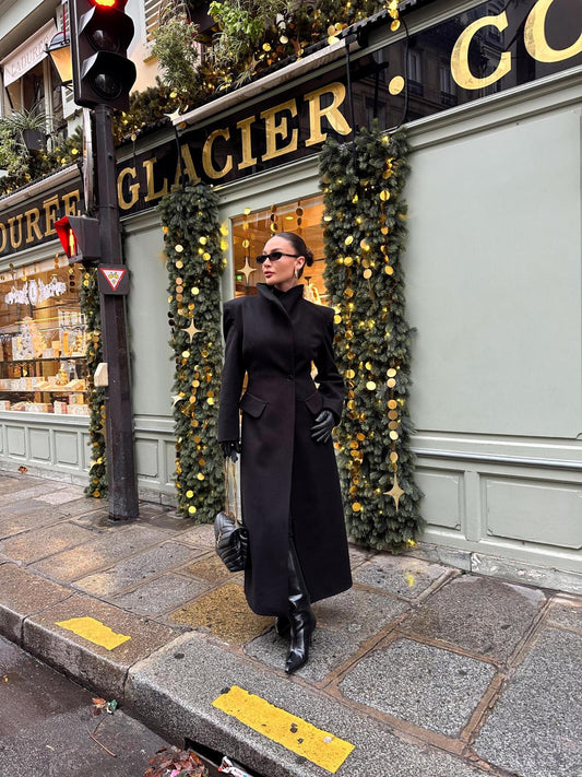 STAND-UP COLLAR WAIST SITTING PADDED MAXI CACHET COAT