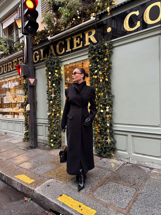 STAND-UP COLLAR WAIST SITTING PADDED MAXI CACHET COAT