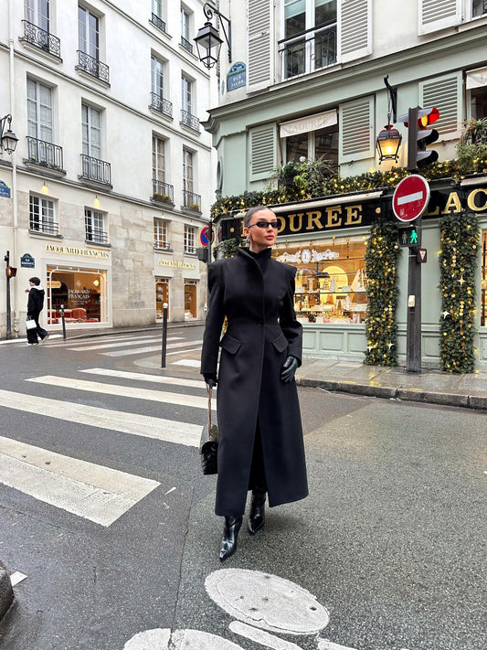 STAND-UP COLLAR WAIST SITTING PADDED MAXI CACHET COAT