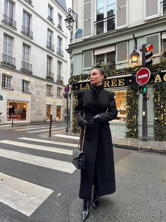 STAND-UP COLLAR WAIST SITTING PADDED MAXI CACHET COAT