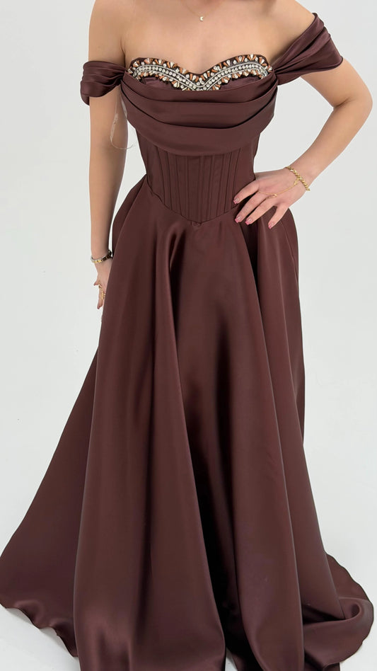 Soft Glam Brown Evening Dress