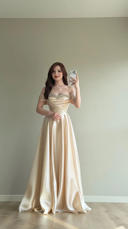 Soft Glam Cream Evening Dress