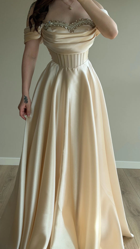Soft Glam Cream Evening Dress