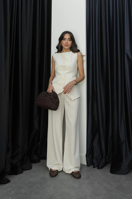 بدلة كتان فاخرة بحزام خلفي