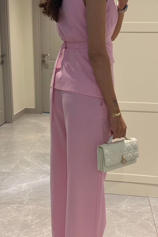 بدلة كتان فاخرة بحزام خلفي