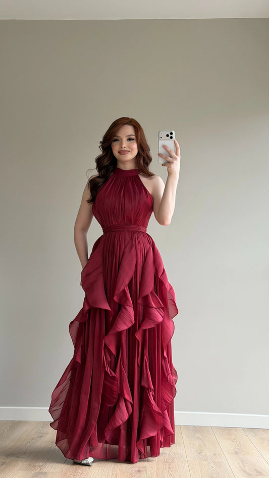 Passion Ruffle Bordo Dress