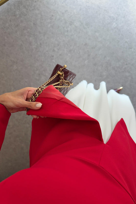 Valentina Red & White Peplum Set