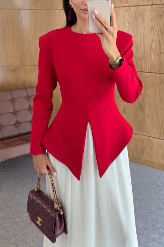 Valentina Red & White Peplum Set