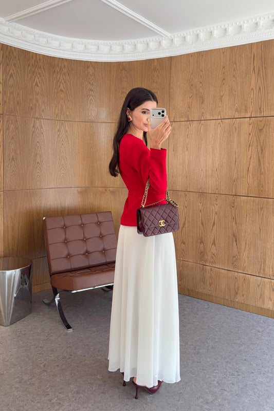 Valentina Red & White Peplum Set