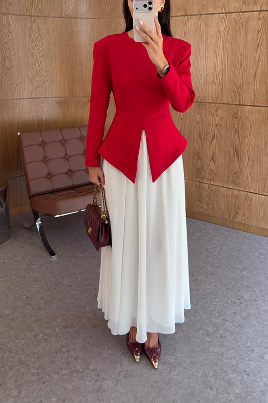 Valentina Red & White Peplum Set
