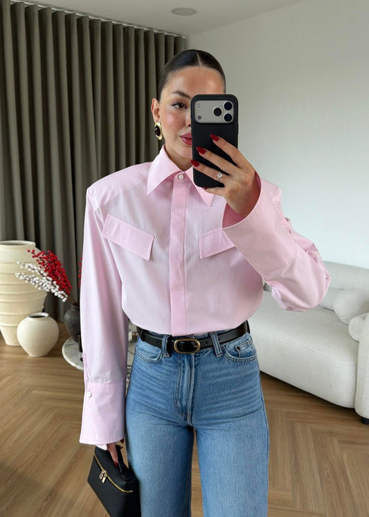 BUTTON-UP WITH PADDED SHOULDER SHIRT