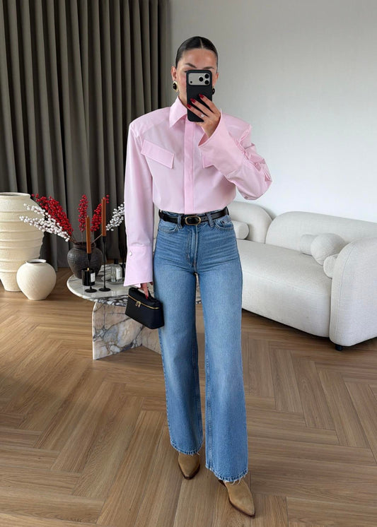 BUTTON-UP WITH PADDED SHOULDER SHIRT