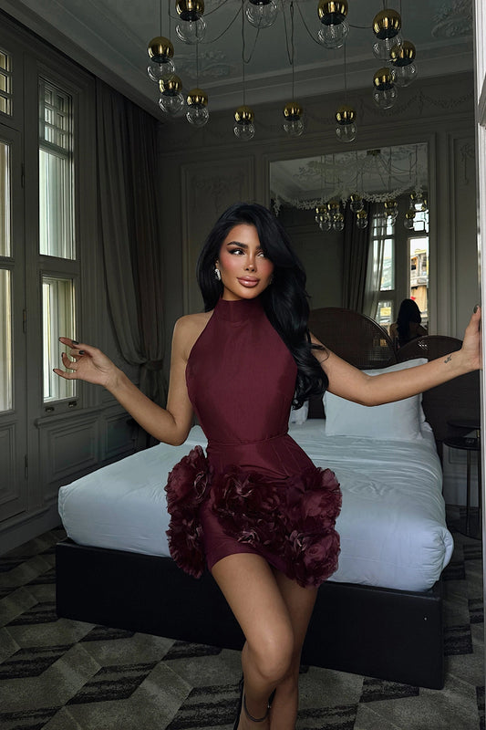 Cherry Freyya Mini with Rose Detail at the Hem Dress