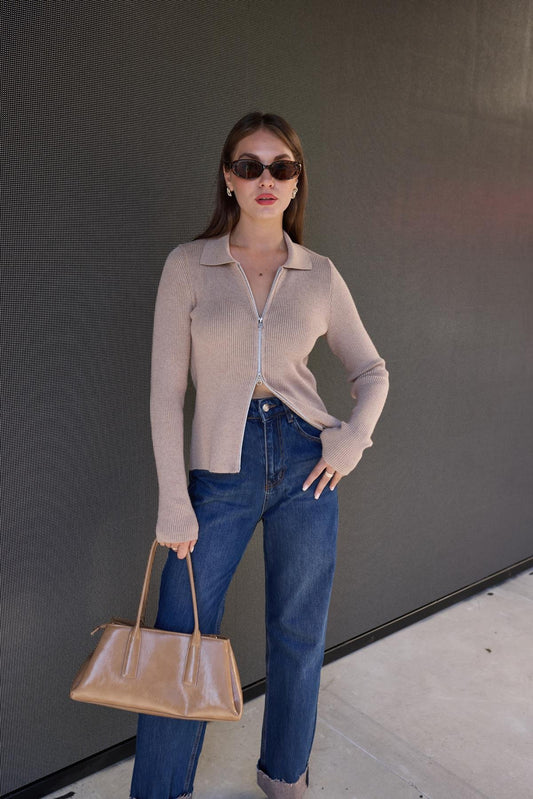 بلوزة طويلة الأكمام ضيقة بلون البرقوق الداكن